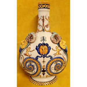 “venetian” Gourd Or From The Pilgrim Renaissance Decor Mascarons Head Of Satyr In Gien 19th.