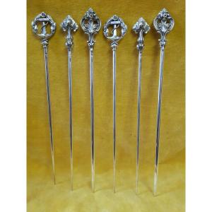 6 Skewers Or Hatelets Hallmark Christofle Silver Metal Twentieth