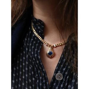 Vintage Bulgari Necklace In Gold, 4.59 Cts Sapphire And Diamonds