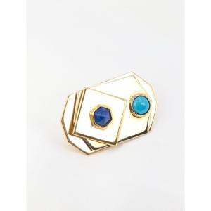 Vintage Piero Dorazio Brooch In Gold, Turquoise And Lapis Lazuli Cabochon - Artcurial Editions