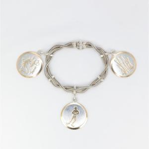 Hermes : Rare Bracelet Vintage En Maille Tressée Et Médailles En Argent Et Vermeil