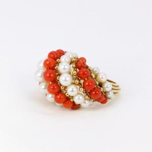 Bague Vintage Des Frères Bellin En Or, Perles Et Corail