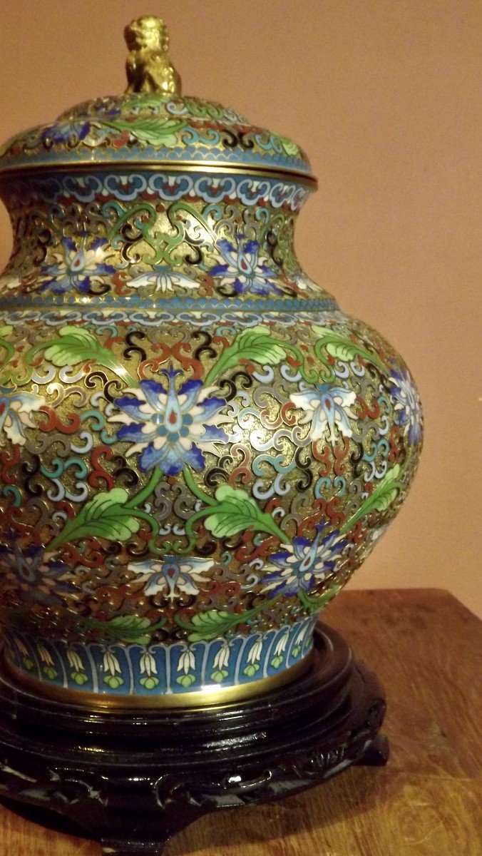 Covered Pot In Cloisonné Enamel.-photo-2