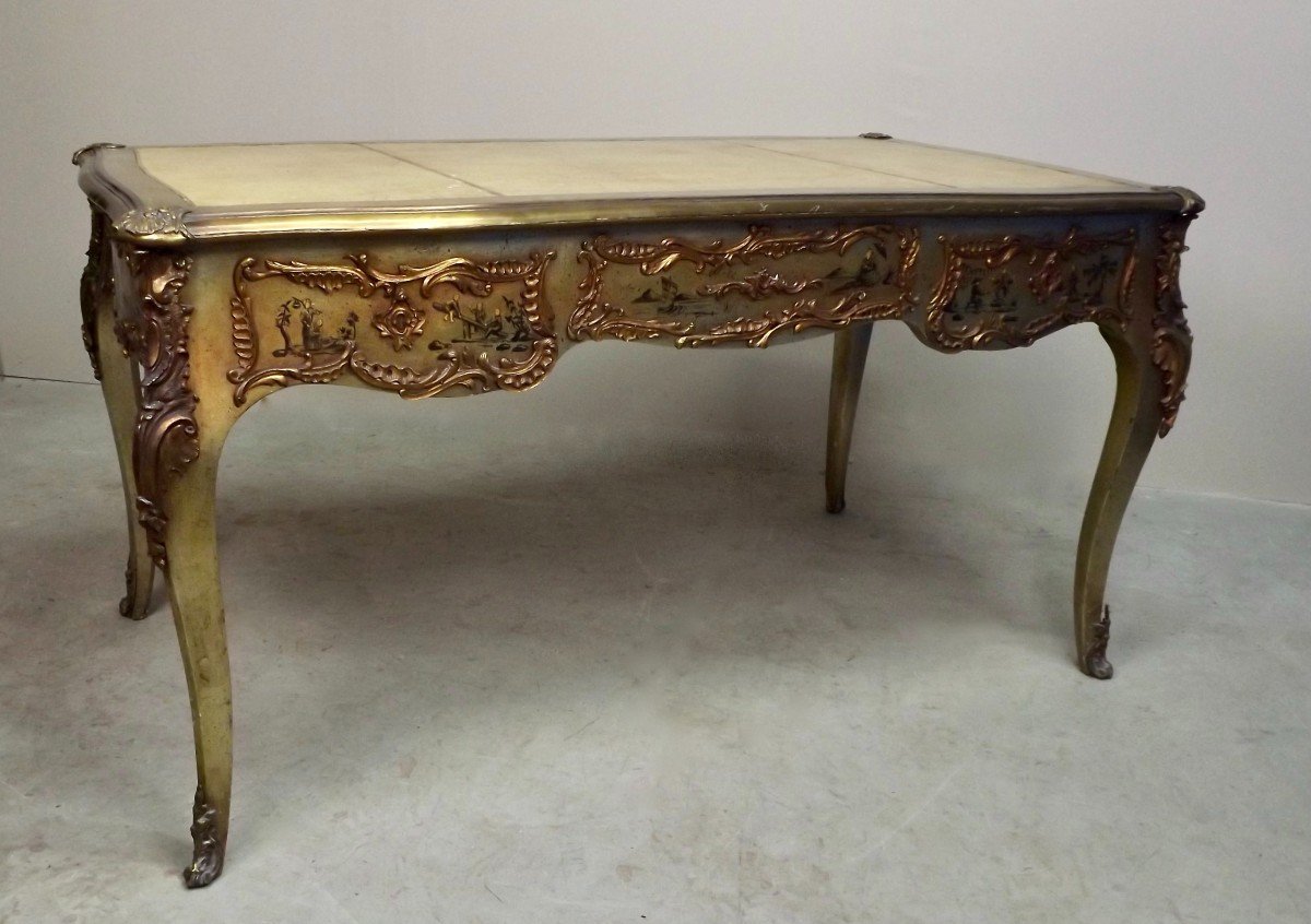 Important Lacquered And Painted Desk, Chinese Decor. Nineteenth Century.-photo-3