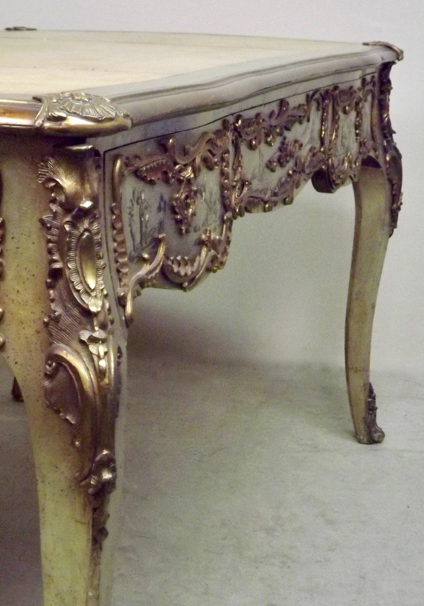 Important Lacquered And Painted Desk, Chinese Decor. Nineteenth Century.-photo-3