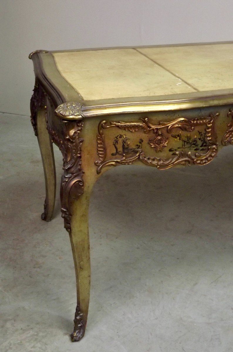 Important Lacquered And Painted Desk, Chinese Decor. Nineteenth Century.-photo-6