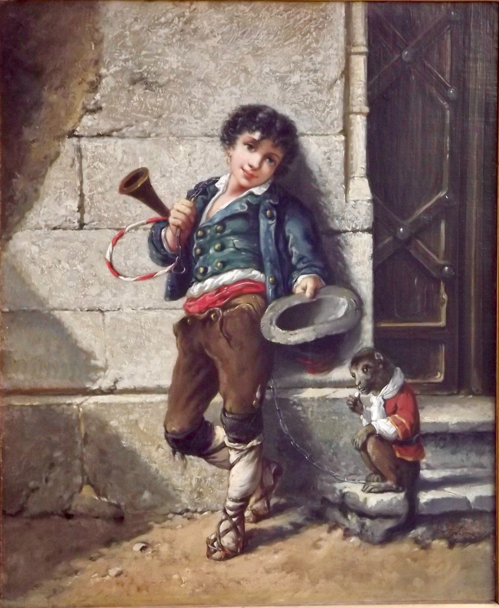 Jeune troubadour et son singe, XIXème.-photo-3
