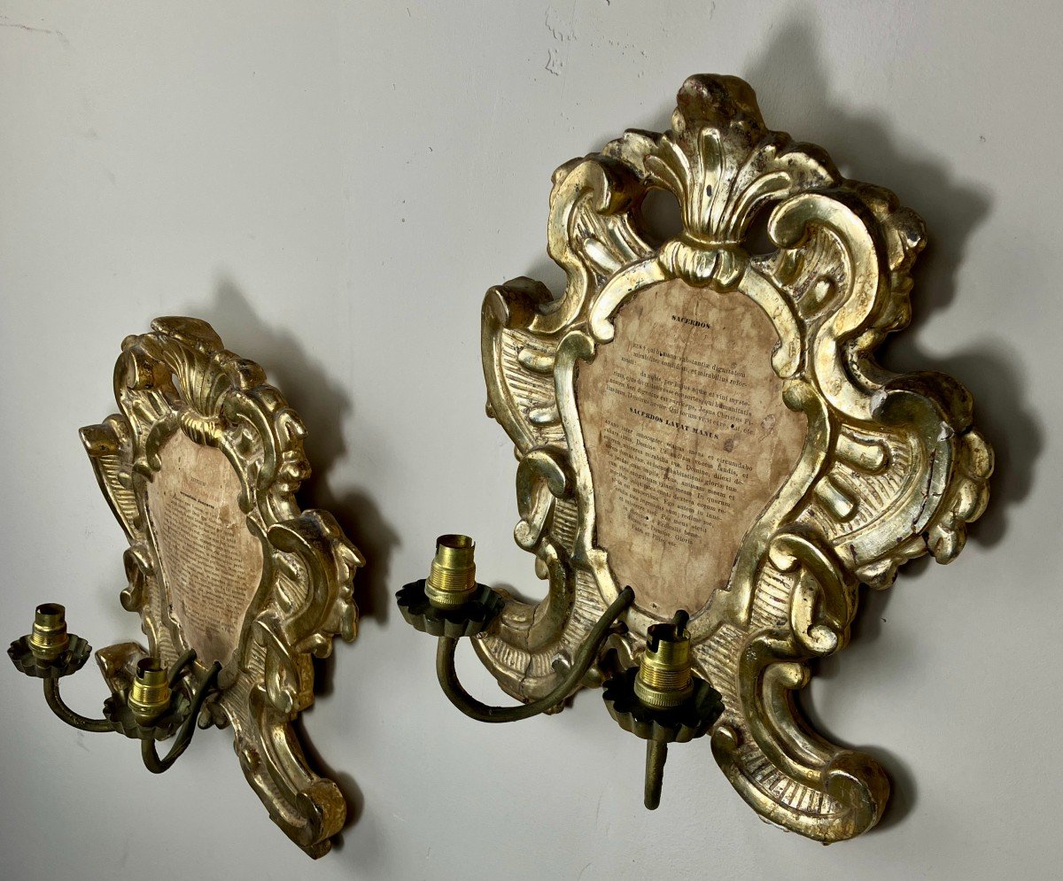 Paire d'appliques en bois doré XIXème siècle.-photo-2