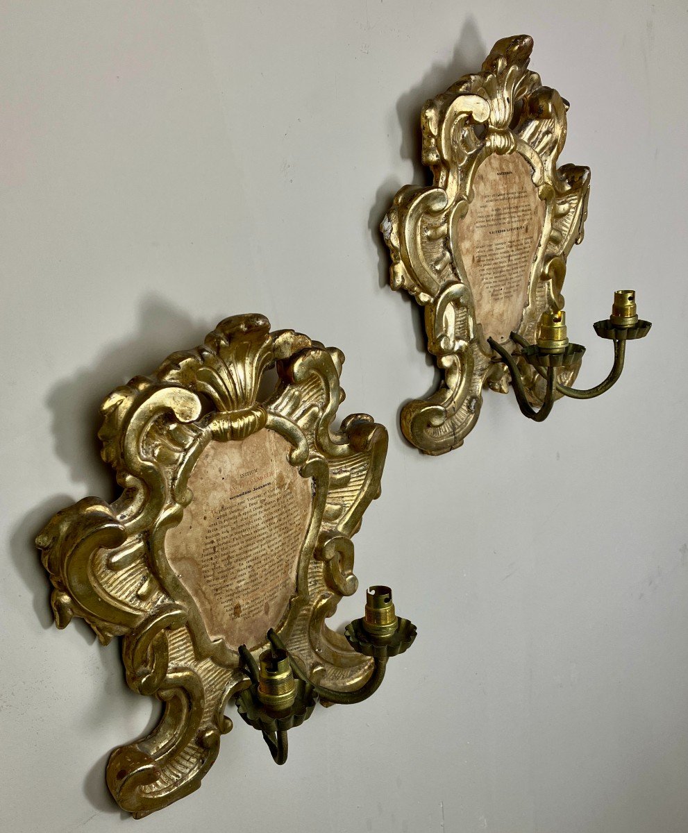 Paire d'appliques en bois doré XIXème siècle.-photo-4