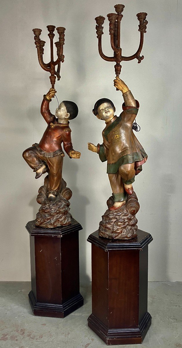 Pair Of Chinese Torchiere Holders.-photo-3