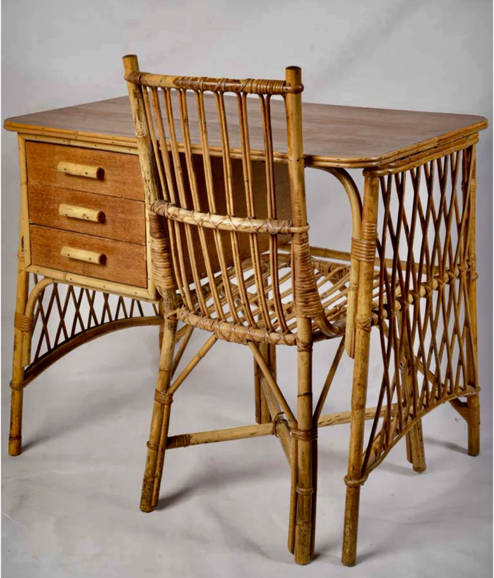 Desk And Its Rattan Chair Circa 1950.-photo-6