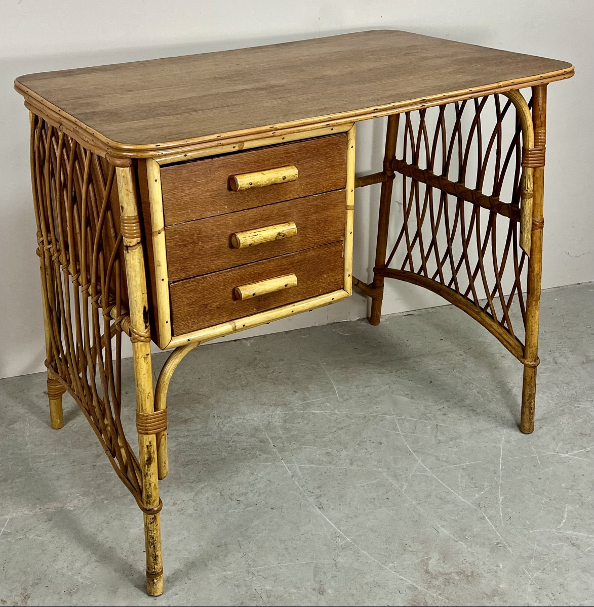 Desk And Its Rattan Chair Circa 1950.-photo-8