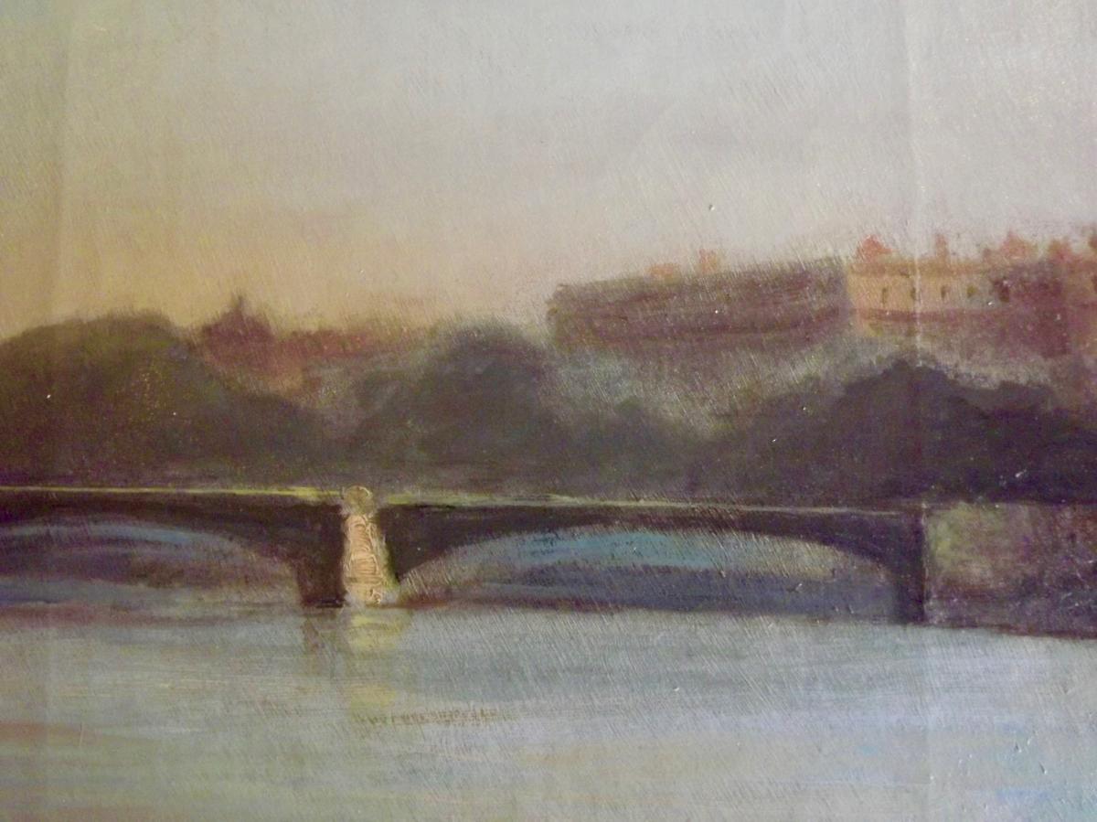 Oil On Canvas '' View Of Paris ''-photo-3