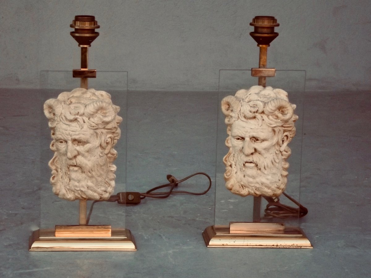 Pair Of Lamps Decorated With A Man's Head