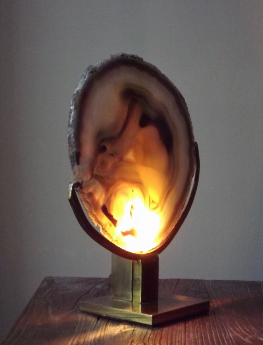 Agate And Brass Lamp By Willy Daro