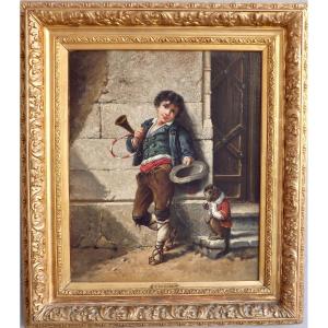 Child Musician And His Monkey, 19th Century.