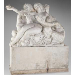 Important Plaster Group "bacchante And Satyrs".