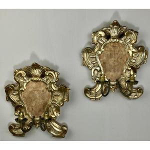 Pair Of 19th Century Gilded Wood Sconces.
