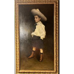 Marcel Dominique Poggioli 1883/1969 . Enfant au chapeau.
