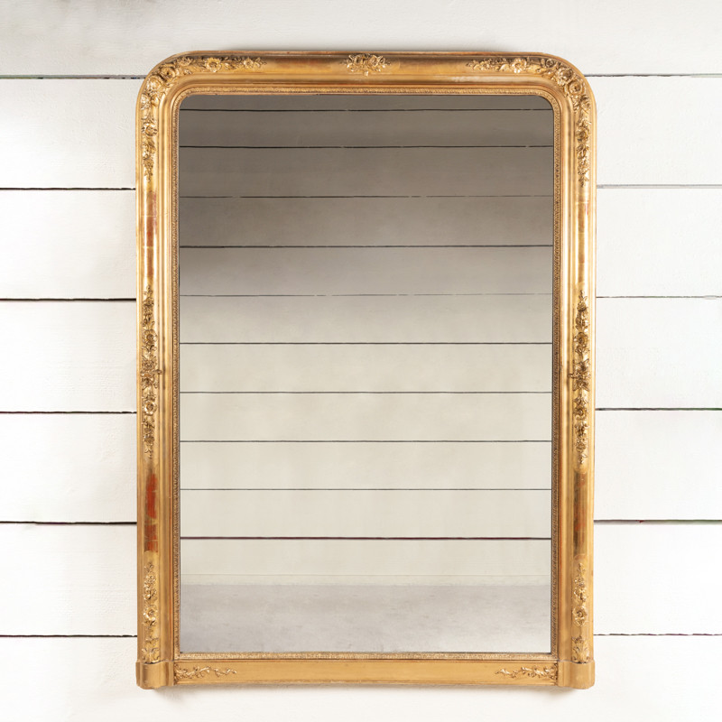 Grand Miroir Français Du XIXe En Bois Doré Sculpté H. 167 Cm L. 123 Cm
