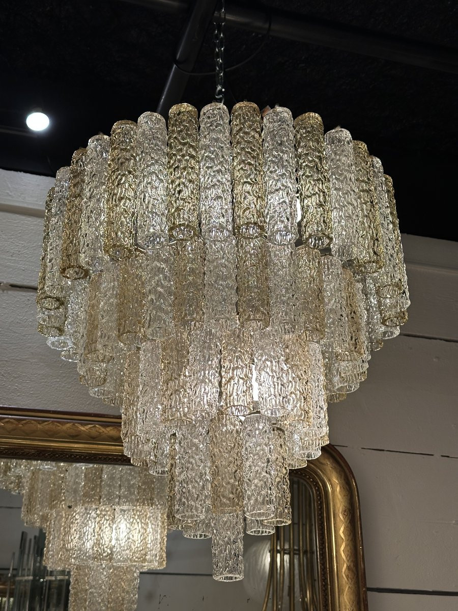 Cascading Chandelier In Two-tone Murano Glass, 1970-photo-1