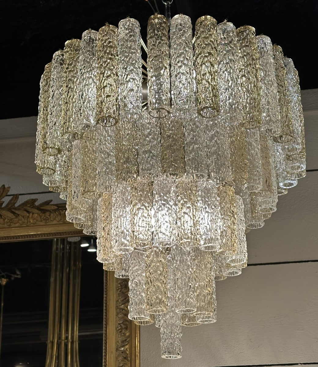 Cascading Chandelier In Two-tone Murano Glass, 1970