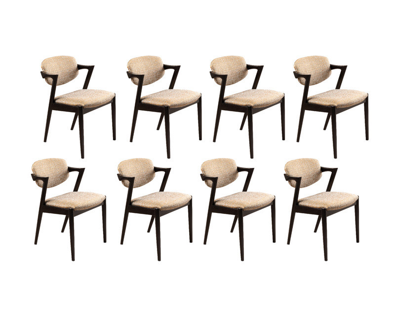 1960 Set Of 8 Scandinavian Black Oak Chairs-photo-2
