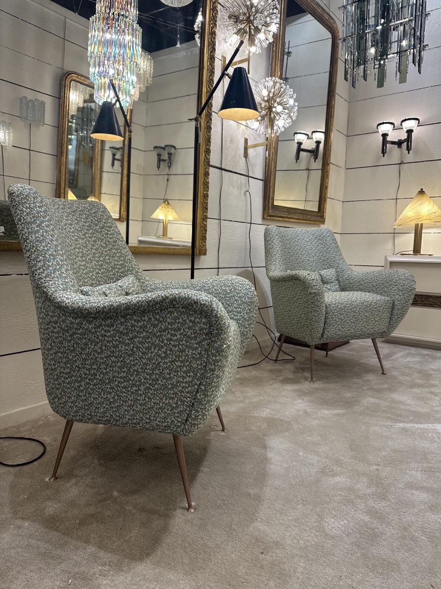 Pair Of Small Armchairs, Fully Restored With Maison Rubelli Fabric And High-end Finishes-photo-4