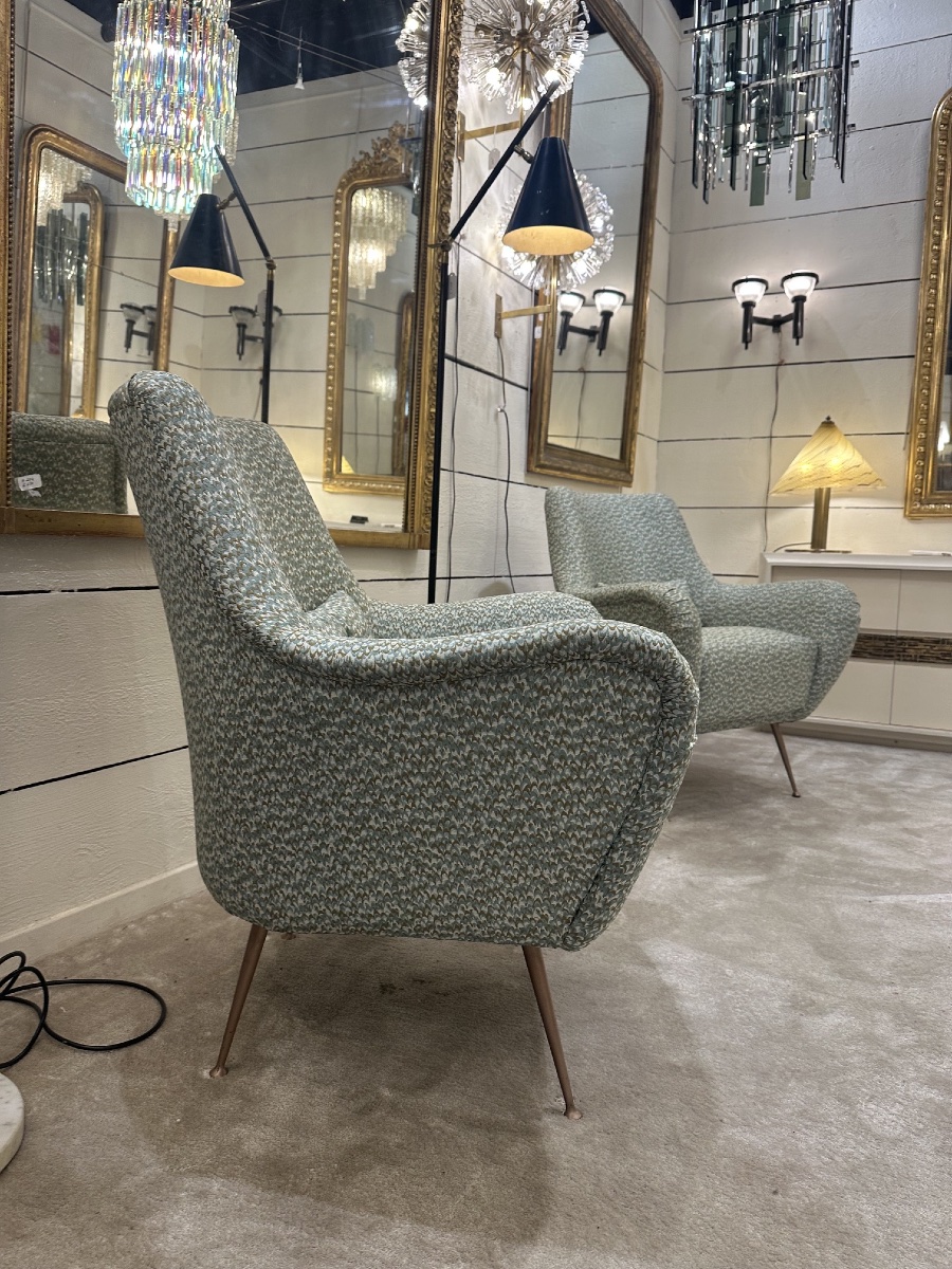 Pair Of Small Armchairs, Fully Restored With Maison Rubelli Fabric And High-end Finishes-photo-1