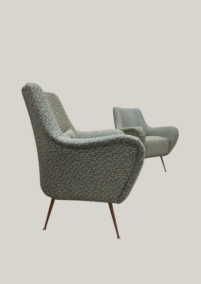 Pair Of Small Armchairs, Fully Restored With Maison Rubelli Fabric And High-end Finishes