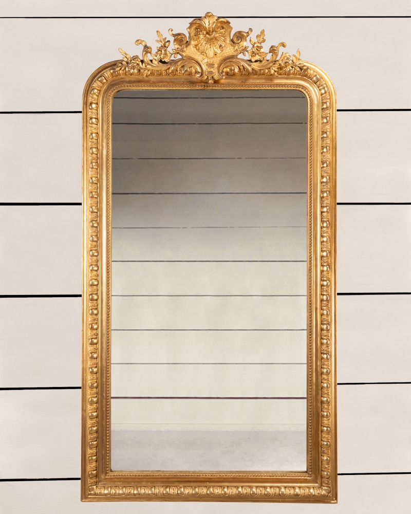 Miroir Louis Philippe sculpté à godrons, glace argentée XIXe-photo-2