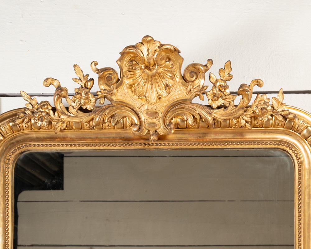 Miroir Louis Philippe sculpté à godrons, glace argentée XIXe-photo-2