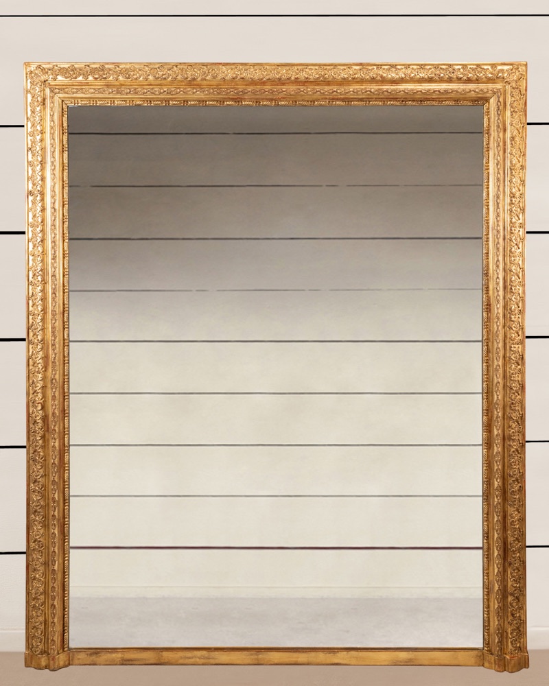 Très large miroir de cheminée en bois doré -photo-2