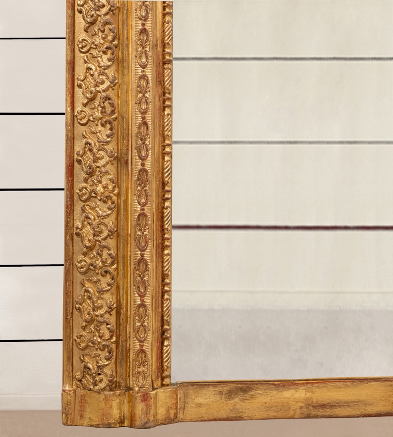 Très large miroir de cheminée en bois doré -photo-4