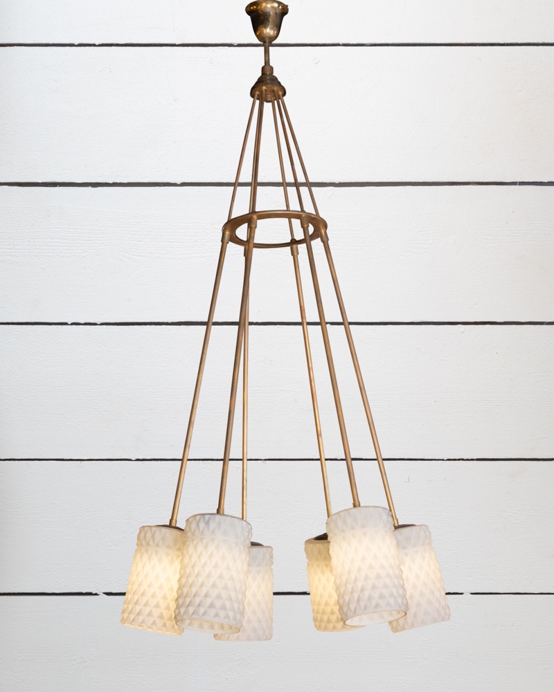 6-arm Chandelier, Murano Glass - Italy, 1970