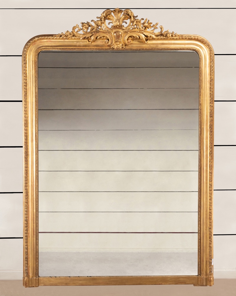 miroir de cheminée en bois doré et sculpté décor à godrons, Louis Philippe, H.162 L.115-photo-2