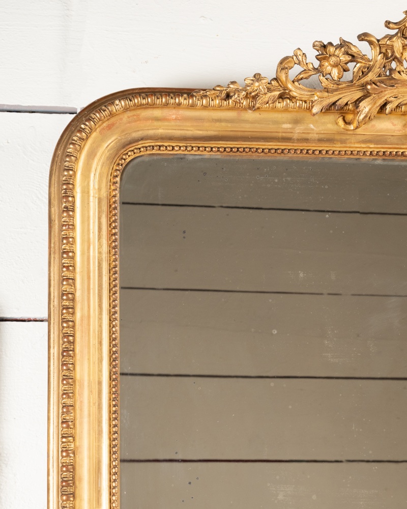 miroir de cheminée en bois doré et sculpté décor à godrons, Louis Philippe, H.162 L.115-photo-1