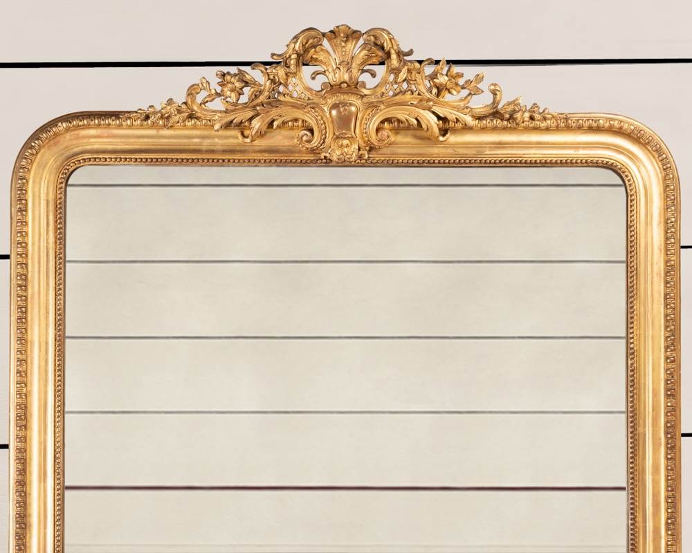 miroir de cheminée en bois doré et sculpté décor à godrons, Louis Philippe, H.162 L.115-photo-2