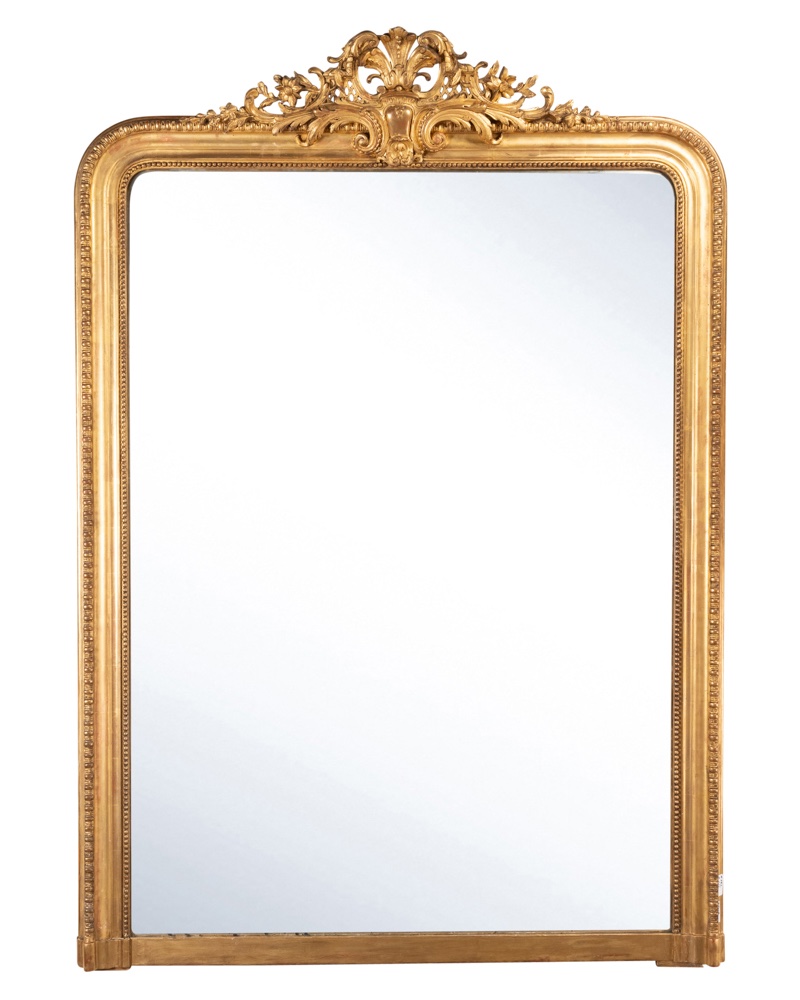 miroir de cheminée en bois doré et sculpté décor à godrons, Louis Philippe, H.162 L.115