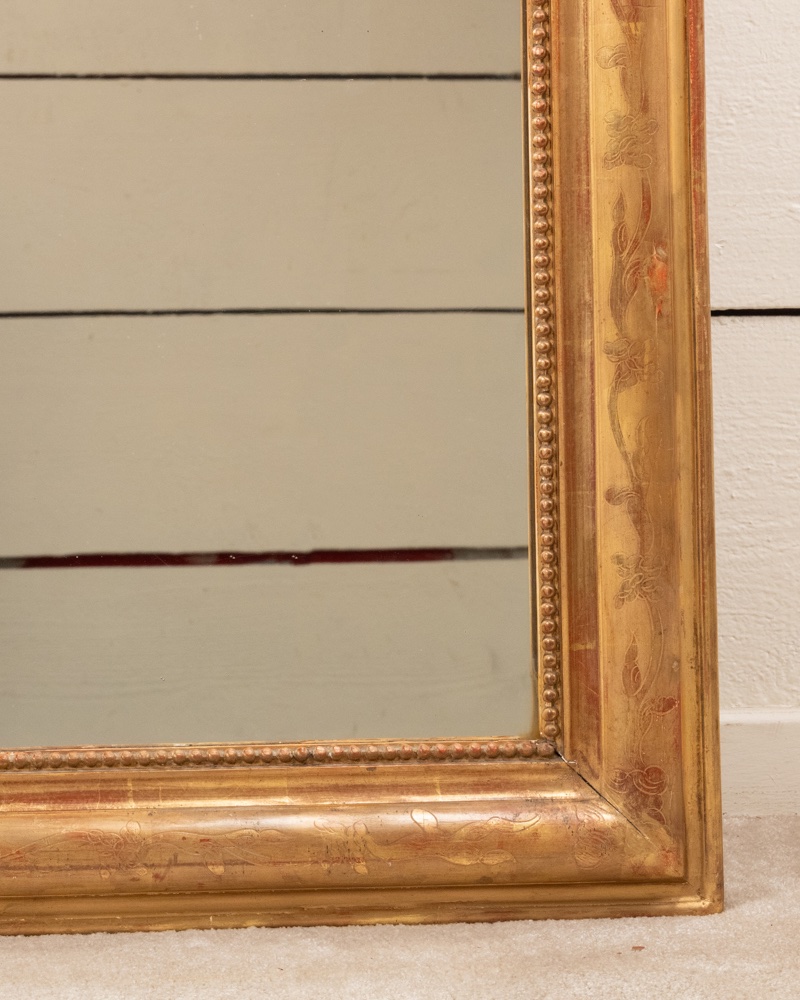 Miroir de cheminée Louis Philippe en bois doré et sculpté, H158 L.85-photo-1