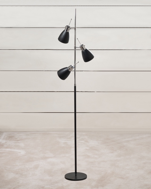 Lampadaire italien 1970, laiton argenté et acier laqué noir-photo-3