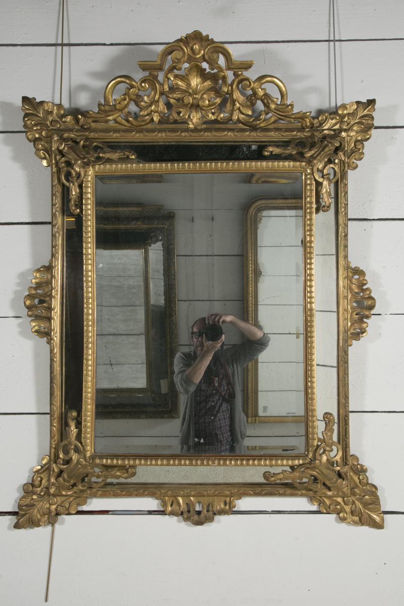 Grand Miroir à Parecloses En Bois Doré XIX ème H.150-photo-2