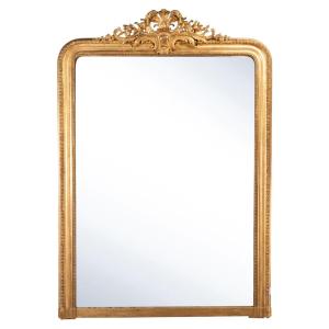 Gilded And Carved Wooden Mantel Mirror With Gadroons, Louis Philippe Period, H. 162, W. 115