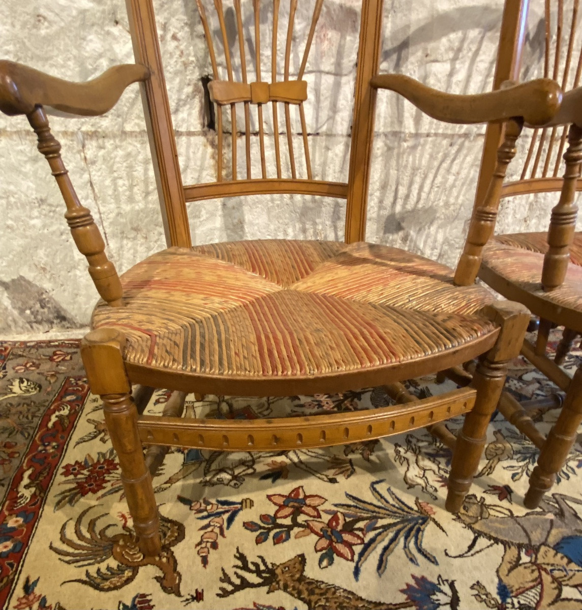 Pair Of Straw-seated Nursing Chairs -photo-2