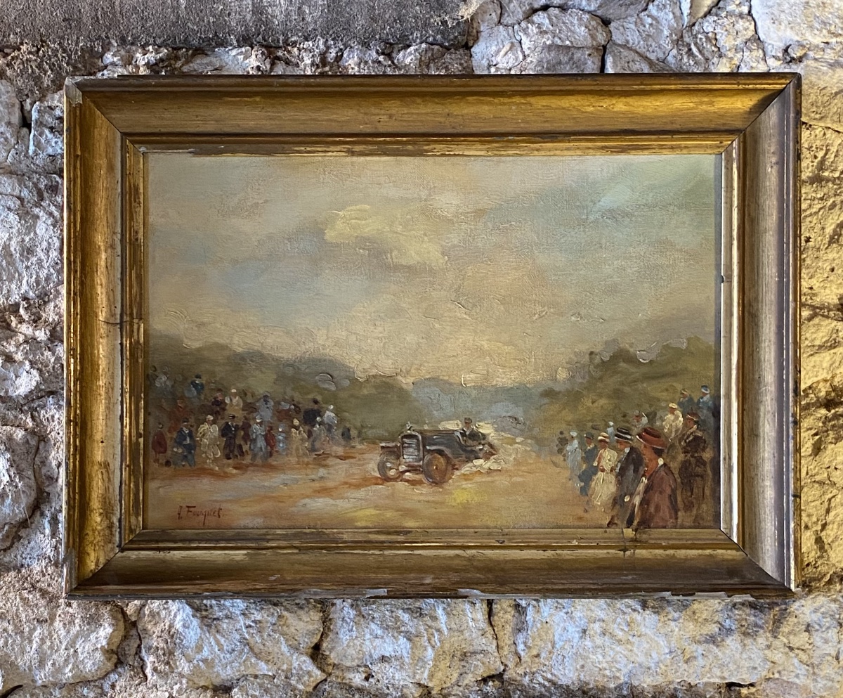 Course Automobile, Armand Fouquet , Huile Sur Toile 