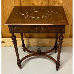 19th Century Work Table In Rosewood And Mother-of-pearl Marquetry 