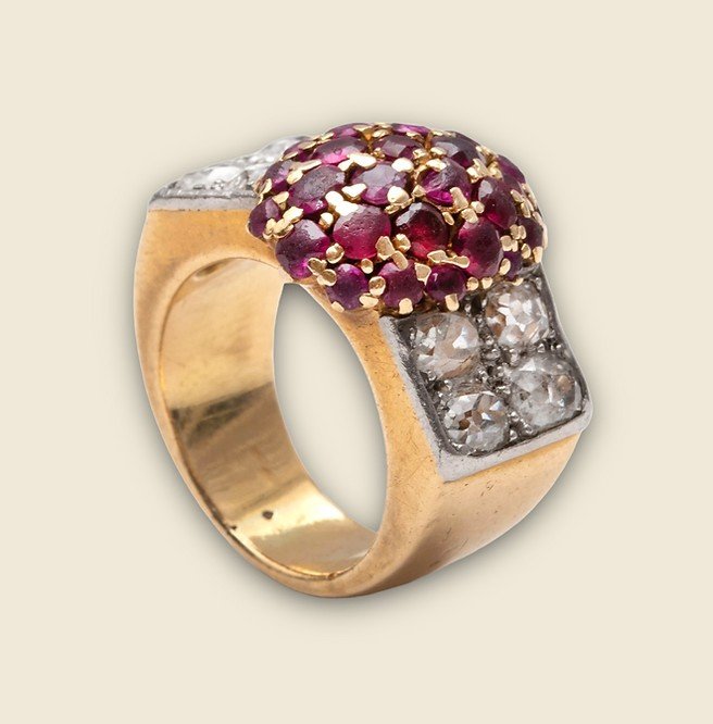 Bague vintage or jaune rouge drama-photo-3