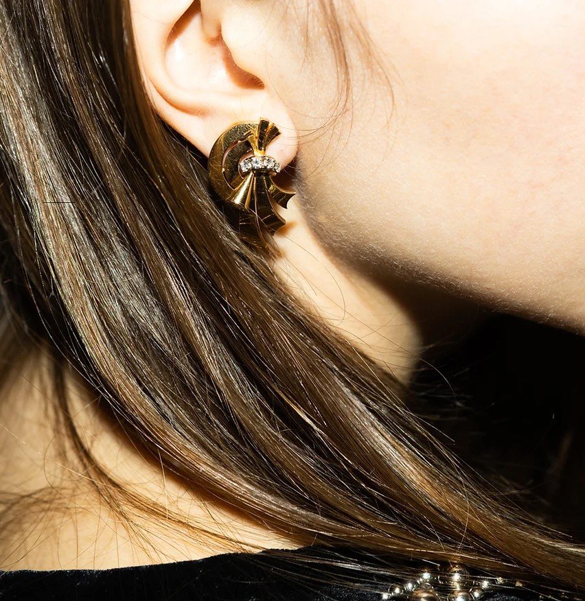 Clips d'oreilles vintage or jaune noeuds de bonheur-photo-2
