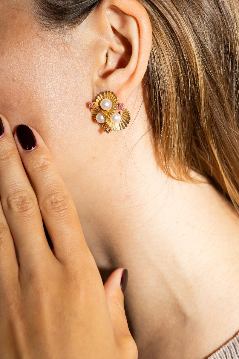 Boucles d'oreilles vintage or jaune et perles coquilles de nacre-photo-2