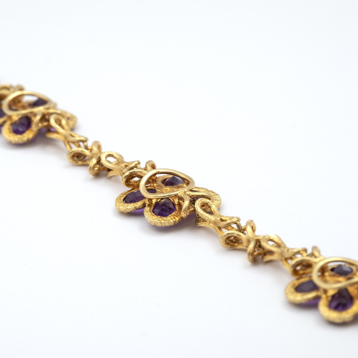 Bracelet vintage or jaune et améthystes lucky you-photo-3